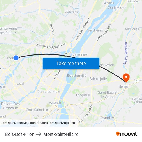 Bois-Des-Filion to Mont-Saint-Hilaire map