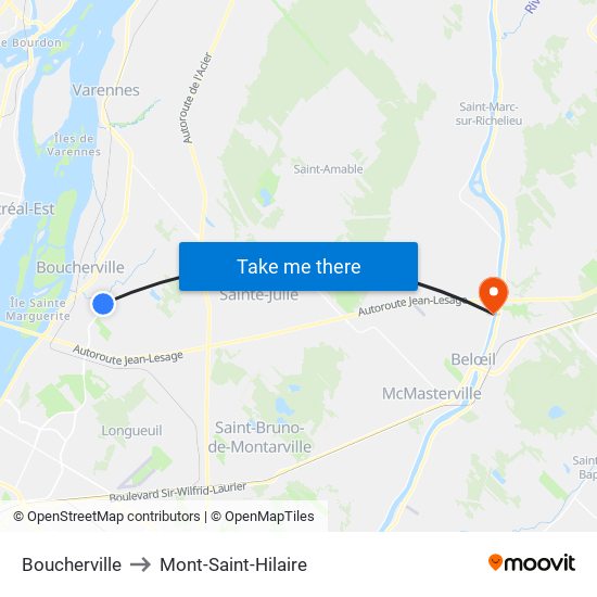 Boucherville to Mont-Saint-Hilaire map