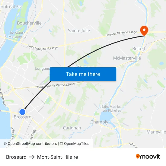 Brossard to Mont-Saint-Hilaire map