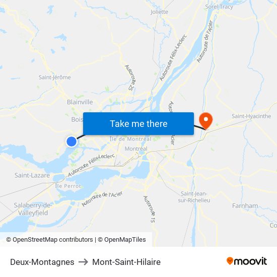 Deux-Montagnes to Mont-Saint-Hilaire map