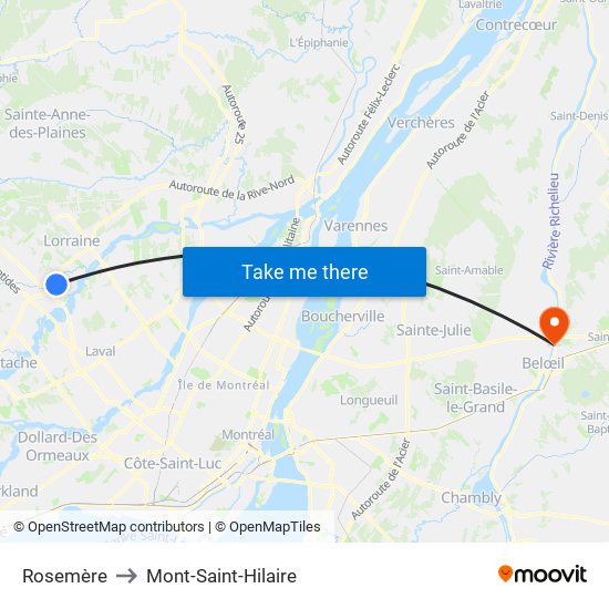 Rosemère to Mont-Saint-Hilaire map