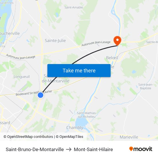 Saint-Bruno-De-Montarville to Mont-Saint-Hilaire map