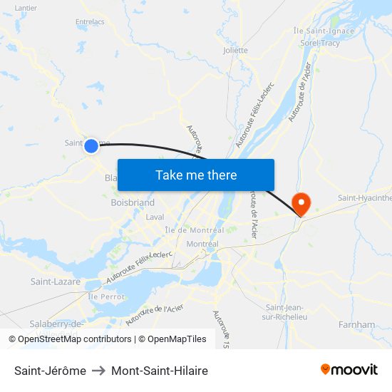 Saint-Jérôme to Mont-Saint-Hilaire map