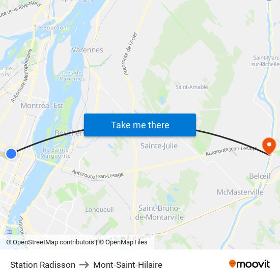 Station Radisson to Mont-Saint-Hilaire map