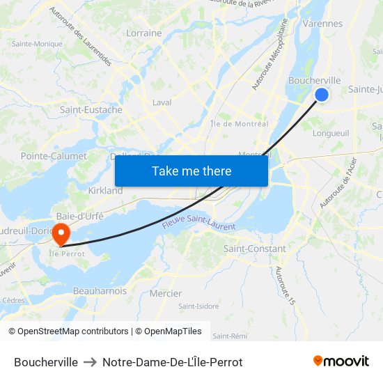 Boucherville to Notre-Dame-De-L'Île-Perrot map