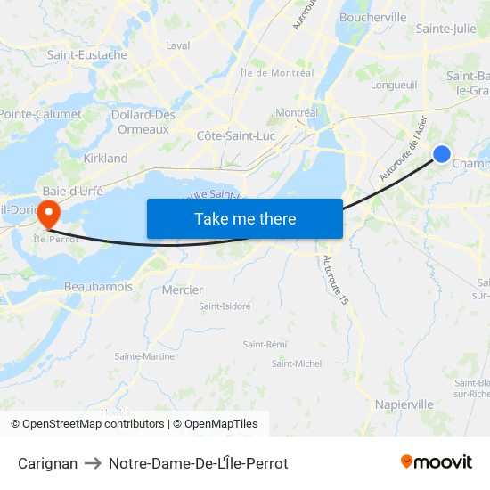 Carignan to Notre-Dame-De-L'Île-Perrot map