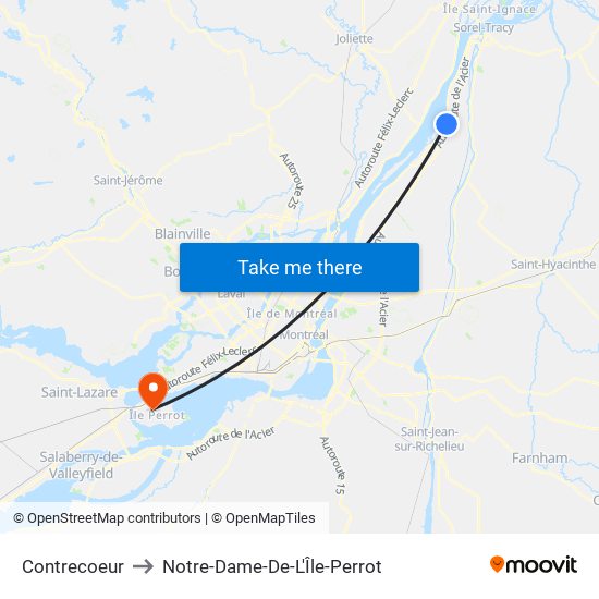 Contrecoeur to Notre-Dame-De-L'Île-Perrot map