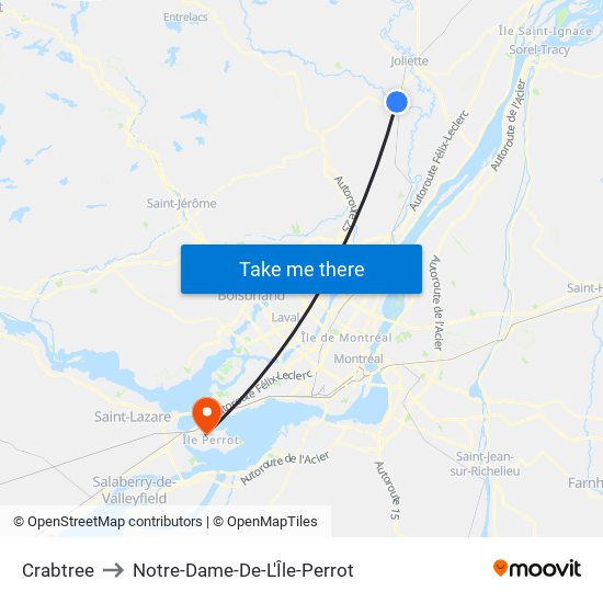 Crabtree to Notre-Dame-De-L'Île-Perrot map