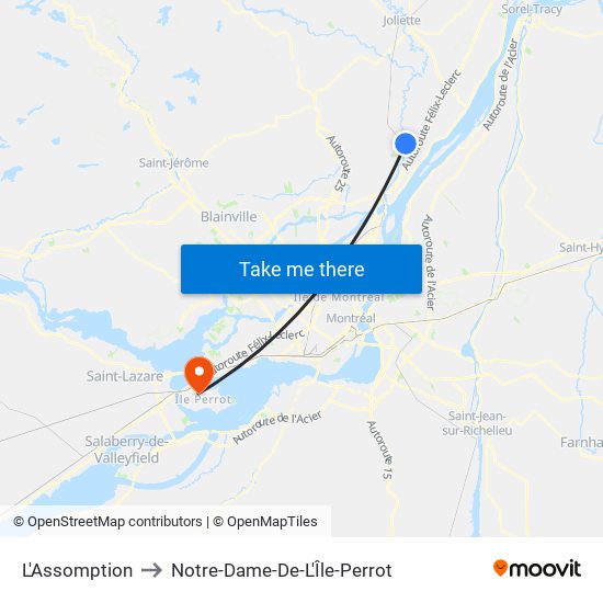 L'Assomption to Notre-Dame-De-L'Île-Perrot map