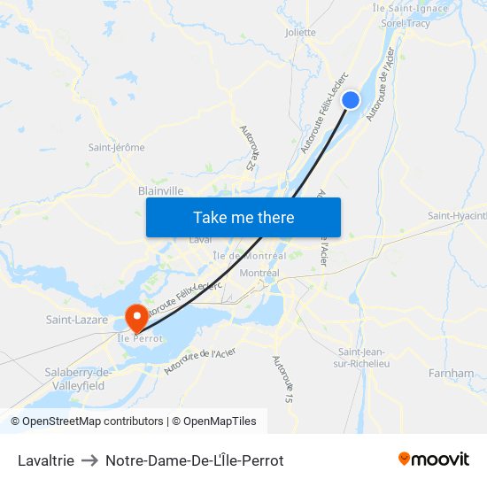 Lavaltrie to Notre-Dame-De-L'Île-Perrot map