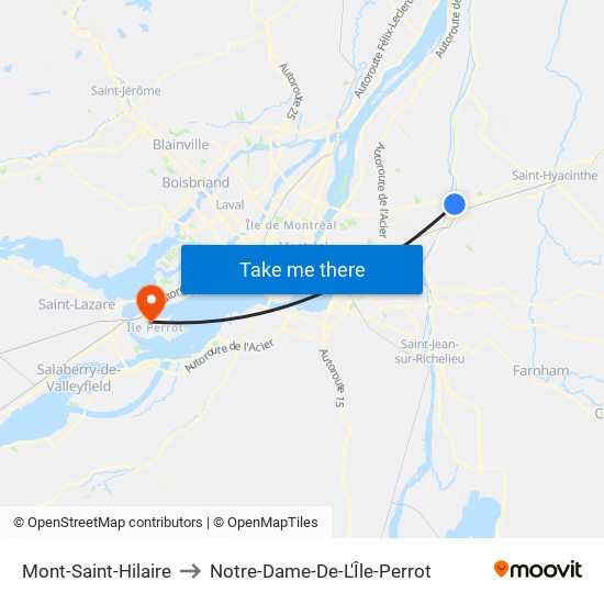 Mont-Saint-Hilaire to Notre-Dame-De-L'Île-Perrot map