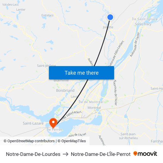 Notre-Dame-De-Lourdes to Notre-Dame-De-L'Île-Perrot map