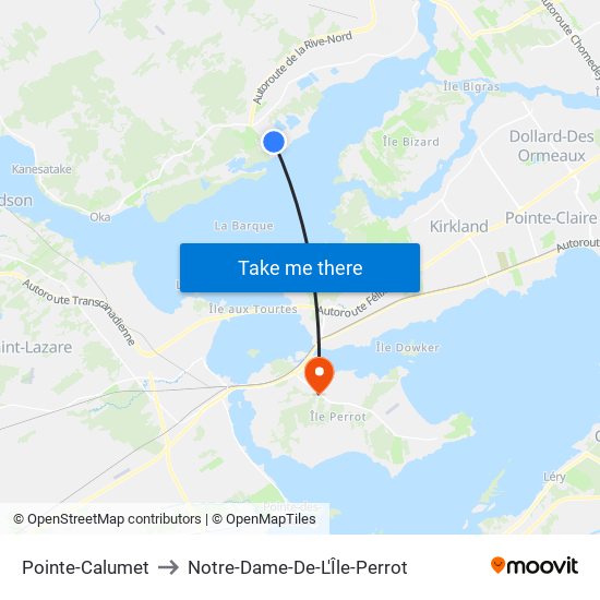 Pointe-Calumet to Notre-Dame-De-L'Île-Perrot map