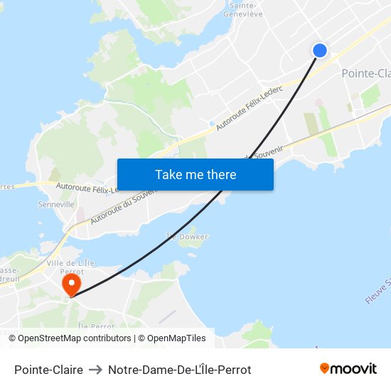 Pointe-Claire to Notre-Dame-De-L'Île-Perrot map