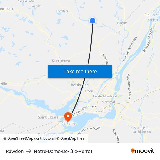 Rawdon to Notre-Dame-De-L'Île-Perrot map