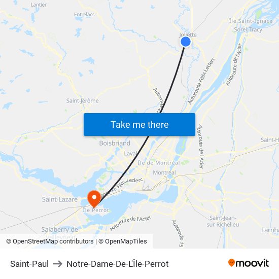 Saint-Paul to Notre-Dame-De-L'Île-Perrot map