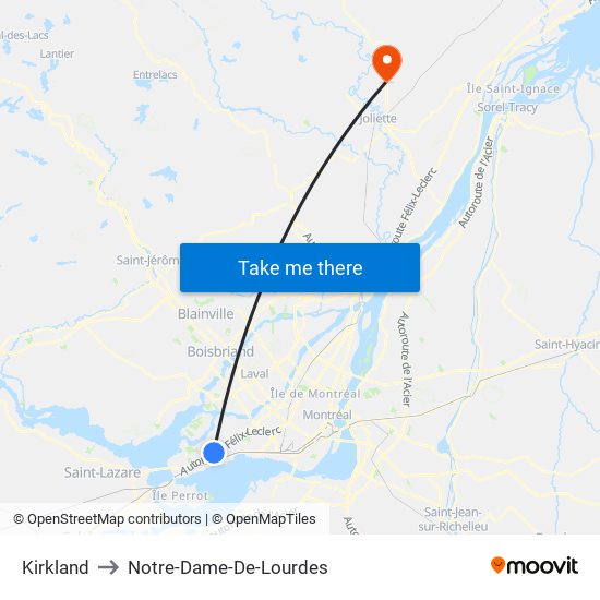 Kirkland to Notre-Dame-De-Lourdes map