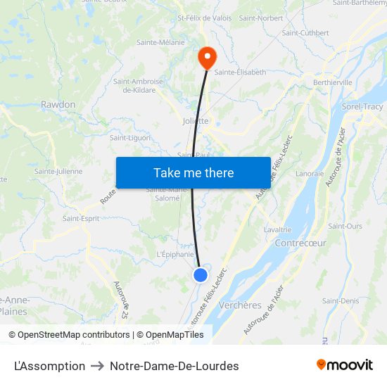 L'Assomption to Notre-Dame-De-Lourdes map