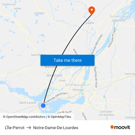 L'Île-Perrot to Notre-Dame-De-Lourdes map