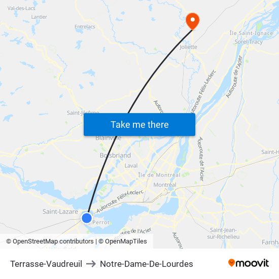 Terrasse-Vaudreuil to Notre-Dame-De-Lourdes map