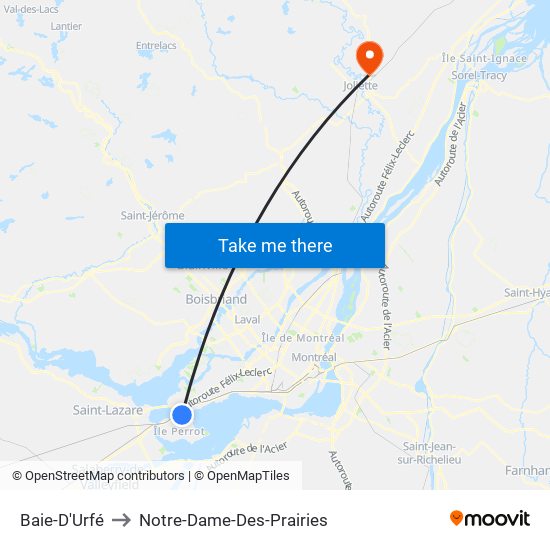 Baie-D'Urfé to Notre-Dame-Des-Prairies map