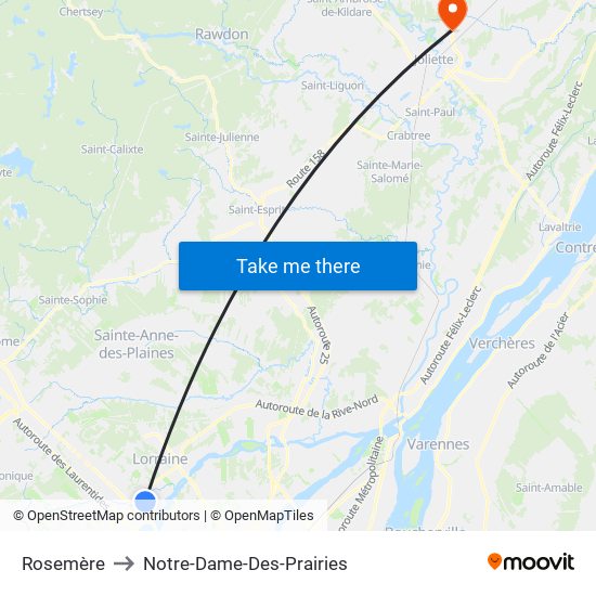 Rosemère to Notre-Dame-Des-Prairies map