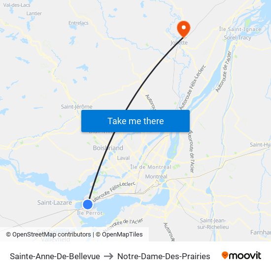 Sainte-Anne-De-Bellevue to Notre-Dame-Des-Prairies map