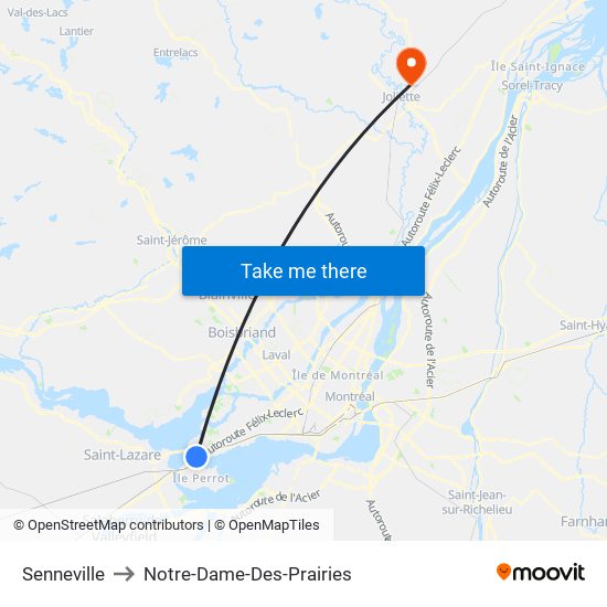 Senneville to Notre-Dame-Des-Prairies map