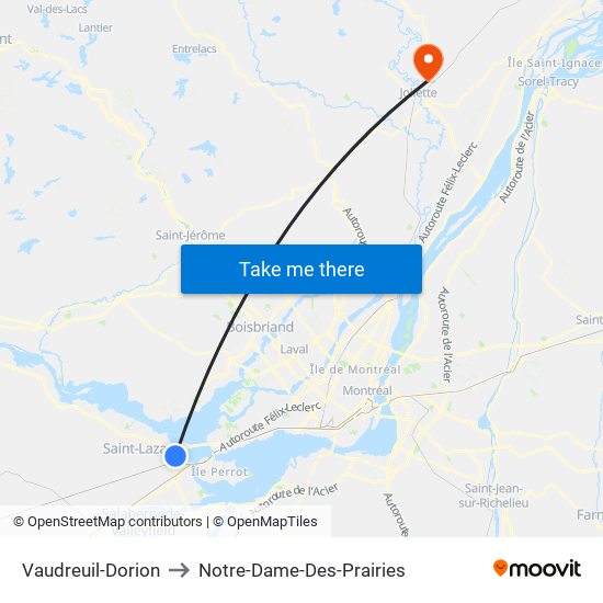 Vaudreuil-Dorion to Notre-Dame-Des-Prairies map