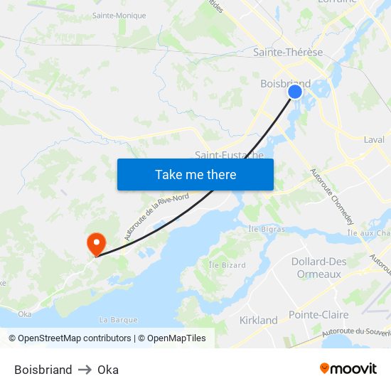 Boisbriand to Oka map