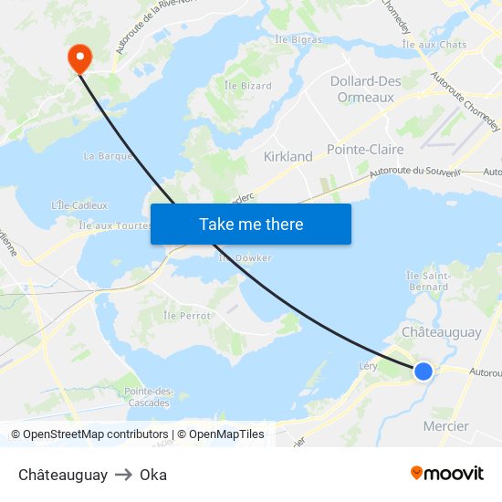 Châteauguay to Oka map