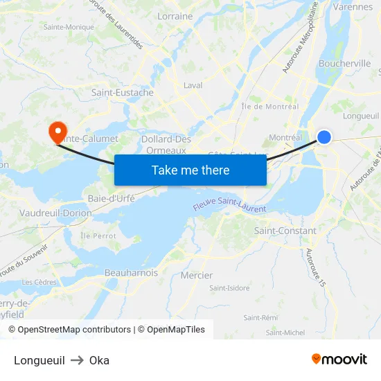 Longueuil to Oka map