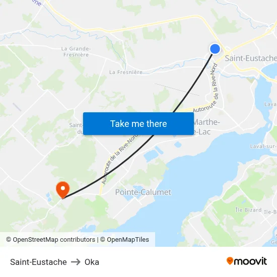 Saint-Eustache to Oka map