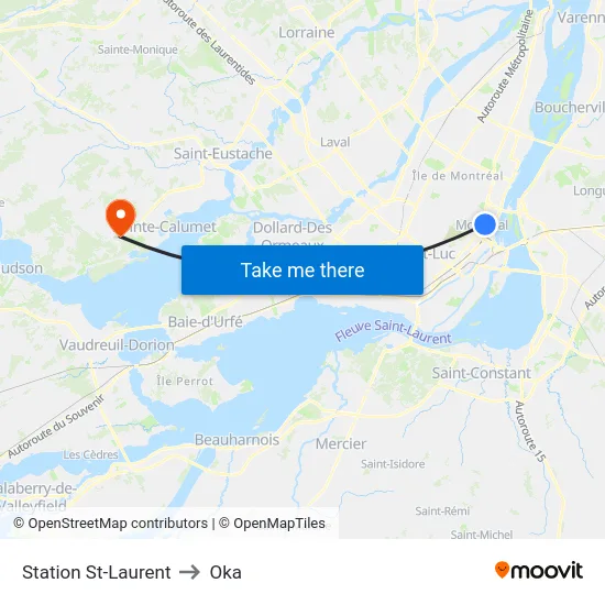Station St-Laurent to Oka map