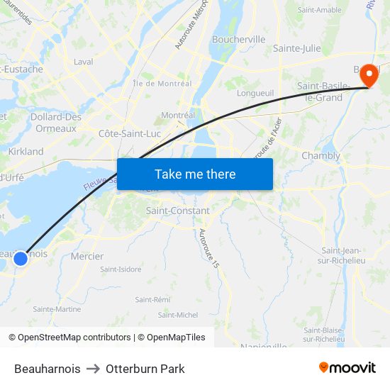 Beauharnois to Otterburn Park map