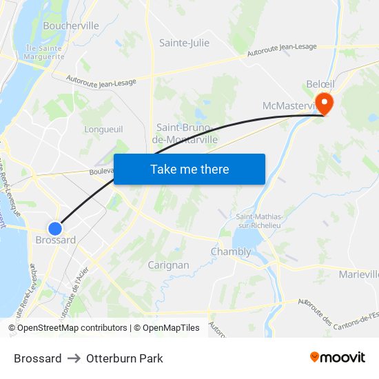 Brossard to Otterburn Park map