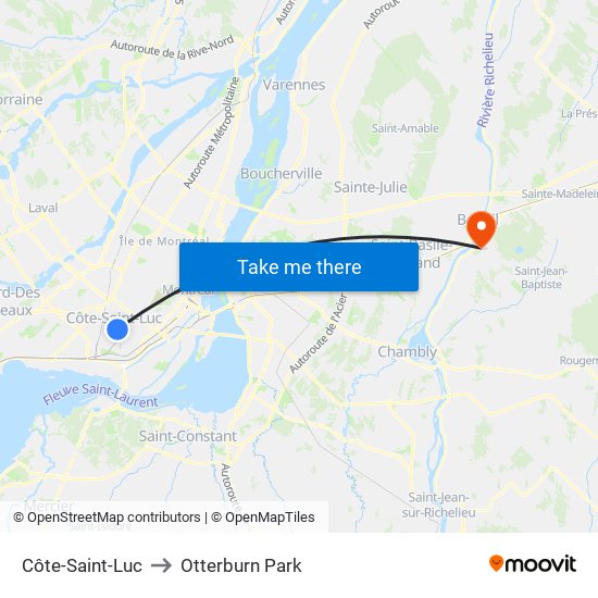 Côte-Saint-Luc to Otterburn Park map