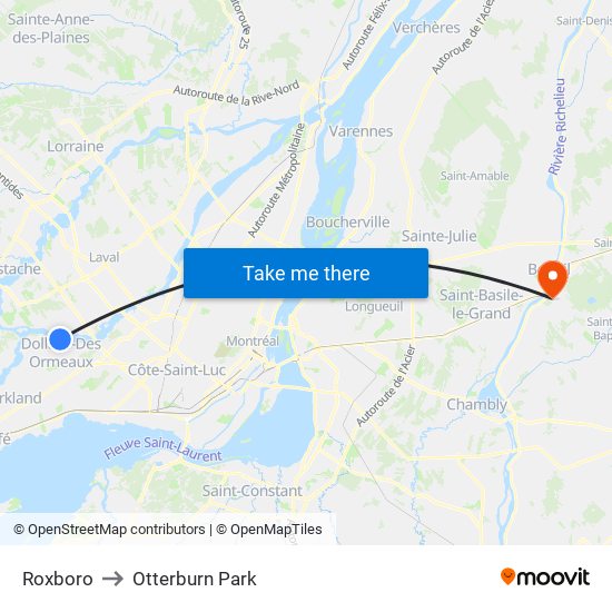 Roxboro to Otterburn Park map