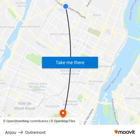 Anjou to Outremont map