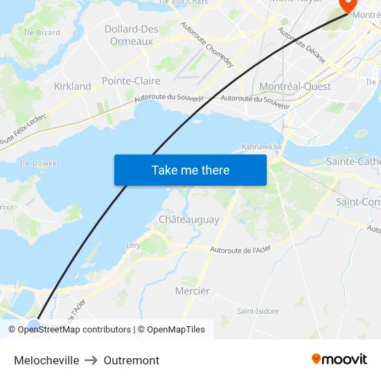 Melocheville to Outremont map