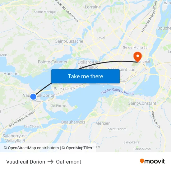 Vaudreuil-Dorion to Outremont map