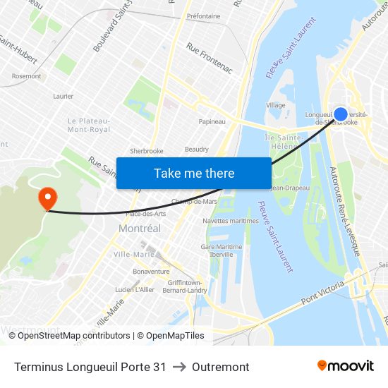 Terminus Longueuil Porte 31 to Outremont map