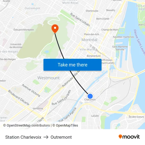 Station Charlevoix to Outremont map