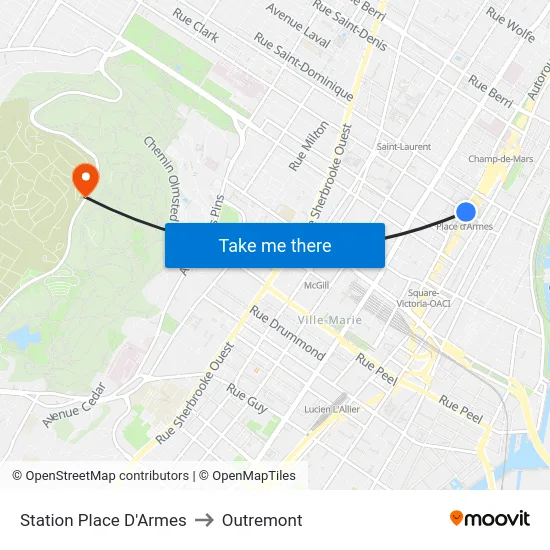 Station Place D'Armes to Outremont map