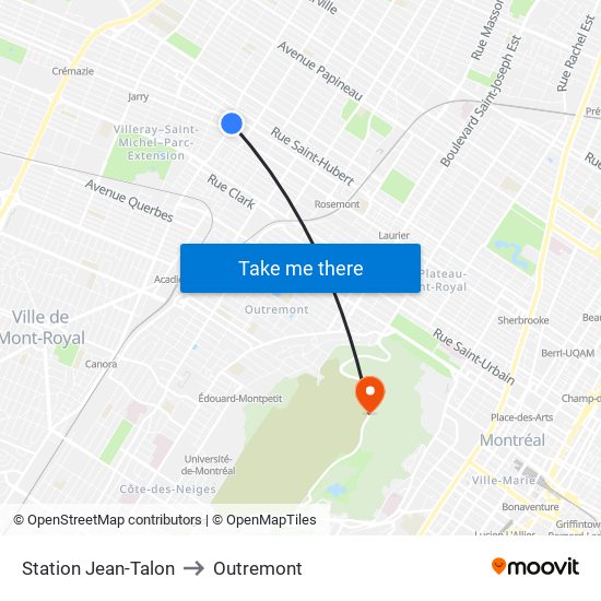 Station Jean-Talon to Outremont map