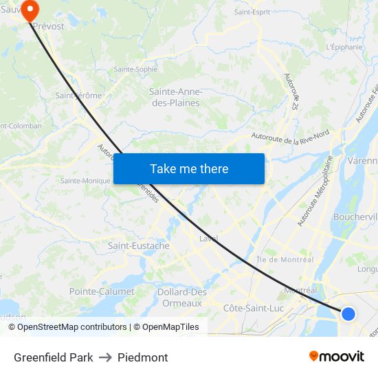 Greenfield Park to Piedmont map