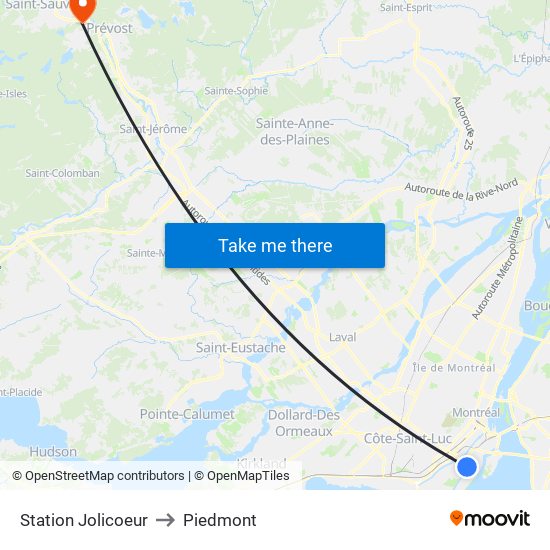 Station Jolicoeur to Piedmont map
