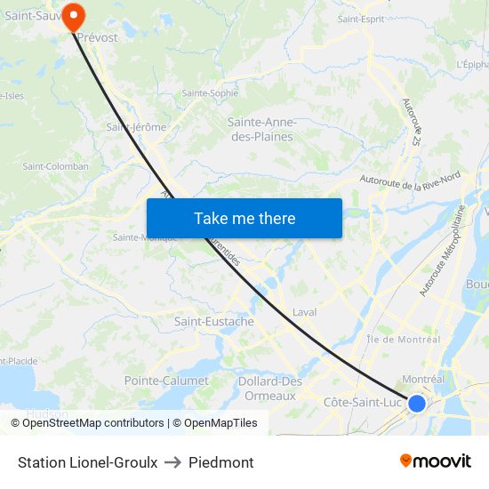 Station Lionel-Groulx to Piedmont map