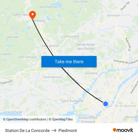 Station De La Concorde to Piedmont map