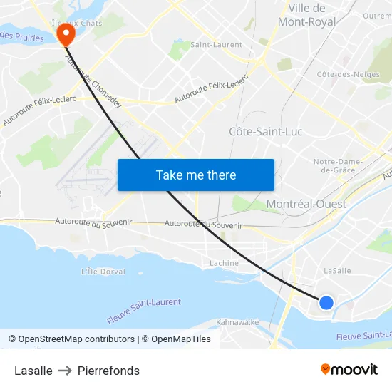 Lasalle to Pierrefonds map